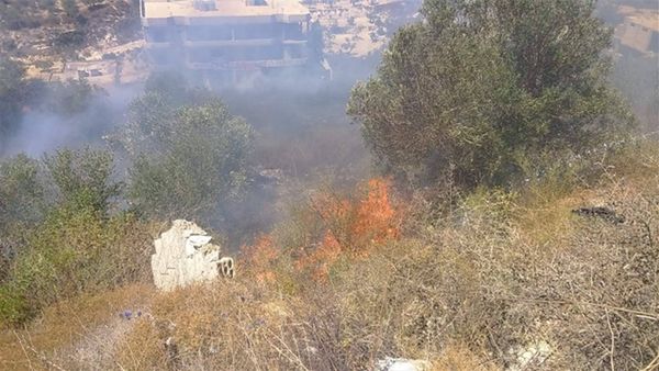 حريق كبير بين بلدتي باريش ومعروب قضاء صور