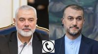 عبد اللهيان يؤكد لهنية موقف بلاده الداعم للشعب الفلسطيني ومقاومته